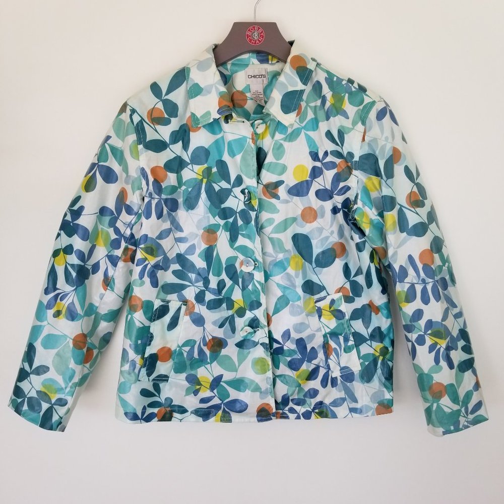Chico’s Leaf Print Raincoat Jacket Multicolor